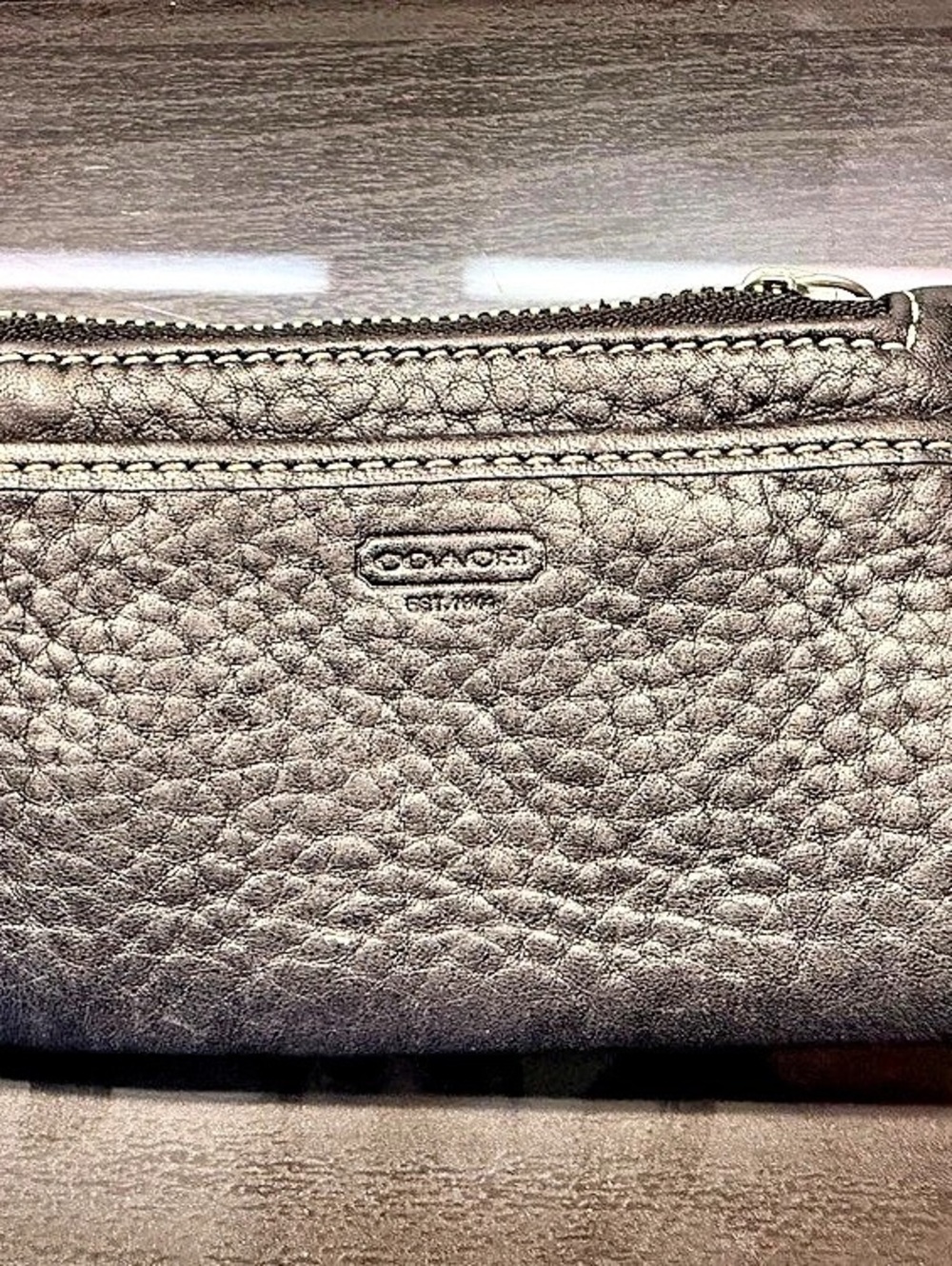 Coach Black Pebbled Leather Coin Purse Key Ring Wallet